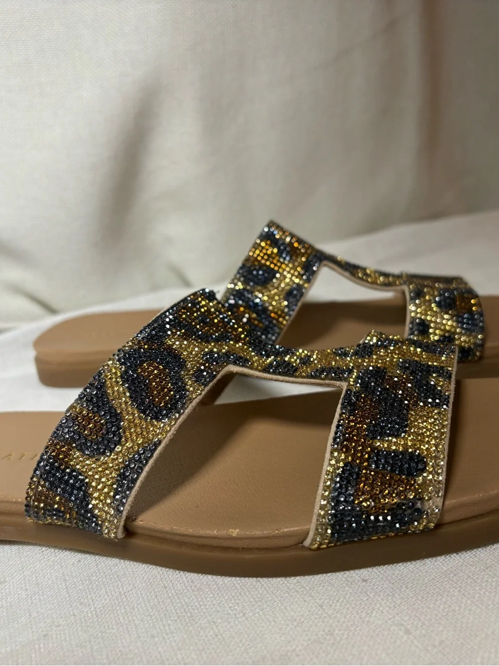 Kelly & Katie Rhinestone Leopard Slide Sandals Glitter Glam Y2K Flats Sandals 9